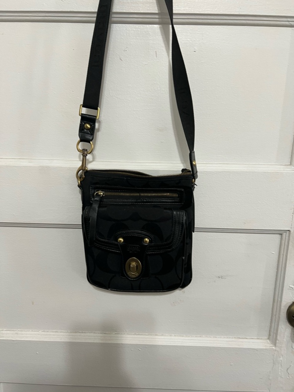 Coach Black Signature Crossbody with Gold Hardware